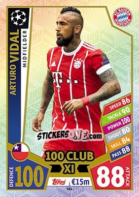 Sticker Arturo Vidal - UEFA Champions League 2017-2018. Match Attax n. 424 - Topps
