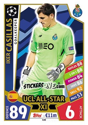 Sticker Iker Casillas - UEFA Champions League 2017-2018. Match Attax n. 430 - Topps