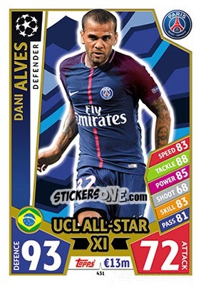 Sticker Dani Alves - UEFA Champions League 2017-2018. Match Attax - Topps