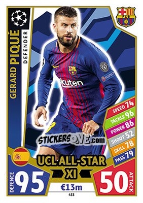 Sticker Gerard Piqué - UEFA Champions League 2017-2018. Match Attax n. 433 - Topps