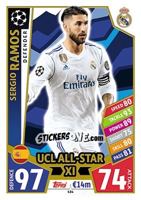 Sticker Sergio Ramos - UEFA Champions League 2017-2018. Match Attax n. 434 - Topps