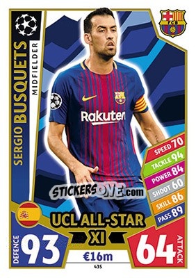 Sticker Sergio Busquets - UEFA Champions League 2017-2018. Match Attax n. 435 - Topps