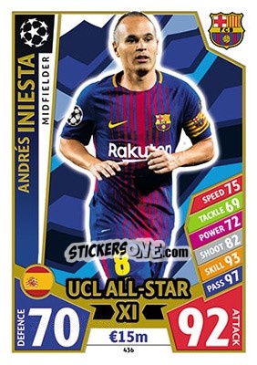 Sticker Andrés Iniesta - UEFA Champions League 2017-2018. Match Attax n. 436 - Topps
