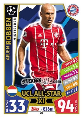 Sticker Arjen Robben - UEFA Champions League 2017-2018. Match Attax n. 437 - Topps