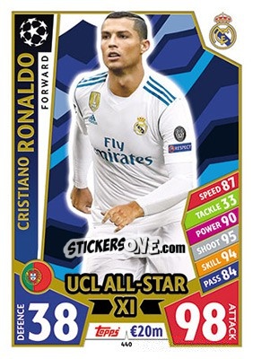 Sticker Cristiano Ronaldo - UEFA Champions League 2017-2018. Match Attax n. 440 - Topps