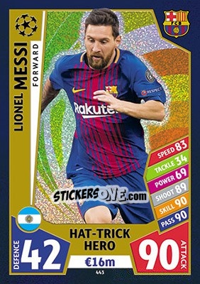 Sticker Lionel Messi - UEFA Champions League 2017-2018. Match Attax n. 443 - Topps