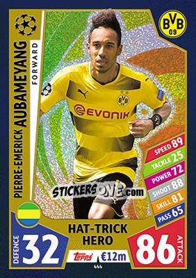 Sticker Pierre-Emerick Aubameyang - UEFA Champions League 2017-2018. Match Attax n. 444 - Topps