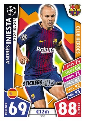 Sticker Andrés Iniesta - UEFA Champions League 2017-2018. Match Attax n. CH2 - Topps