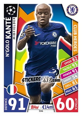 Sticker N'Golo Kanté - UEFA Champions League 2017-2018. Match Attax n. CH6 - Topps