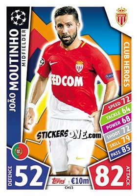 Sticker João Moutinho - UEFA Champions League 2017-2018. Match Attax n. CH13 - Topps