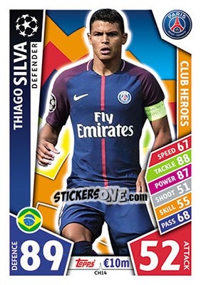 Sticker Thiago Silva - UEFA Champions League 2017-2018. Match Attax n. CH14 - Topps