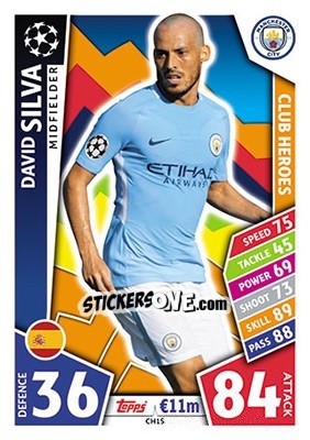 Sticker David Silva - UEFA Champions League 2017-2018. Match Attax n. CH15 - Topps