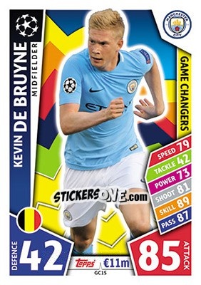 Sticker Kevin de Bruyne - UEFA Champions League 2017-2018. Match Attax n. GC15 - Topps