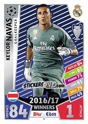 Sticker Keylor Navas - UEFA Champions League 2017-2018. Match Attax n. 2 - Topps