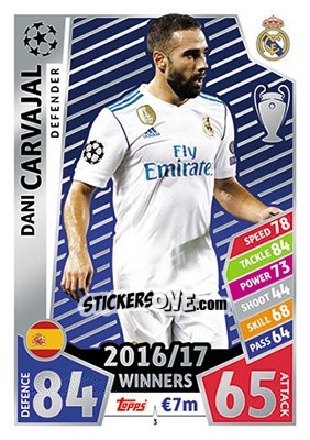 Sticker Dani Carvajal - UEFA Champions League 2017-2018. Match Attax n. 3 - Topps