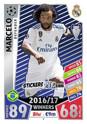 Sticker Marcelo - UEFA Champions League 2017-2018. Match Attax n. 4 - Topps