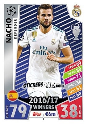 Sticker Nacho Fernández - UEFA Champions League 2017-2018. Match Attax n. 5 - Topps