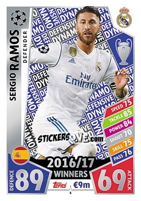 Sticker Sergio Ramos - UEFA Champions League 2017-2018. Match Attax n. 6 - Topps