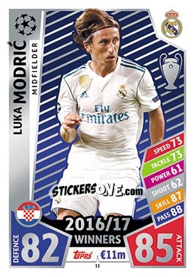 Sticker Luka Modric - UEFA Champions League 2017-2018. Match Attax n. 11 - Topps