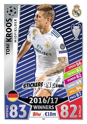 Sticker Toni Kroos - UEFA Champions League 2017-2018. Match Attax n. 12 - Topps