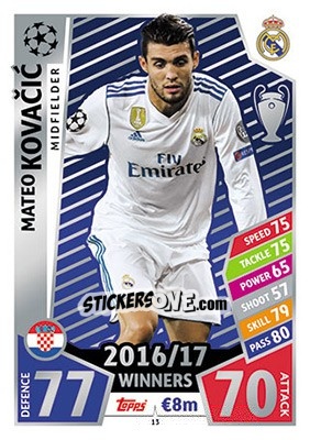 Sticker Mateo Kovacic - UEFA Champions League 2017-2018. Match Attax n. 13 - Topps
