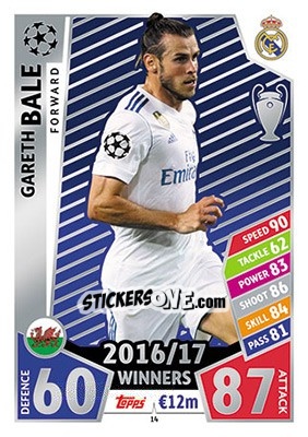 Sticker Gareth Bale - UEFA Champions League 2017-2018. Match Attax n. 14 - Topps