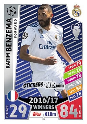 Sticker Karim Benzema - UEFA Champions League 2017-2018. Match Attax n. 15 - Topps
