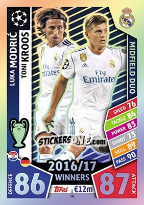 Sticker Luka Modric / Toni Kroos - UEFA Champions League 2017-2018. Match Attax n. 18 - Topps