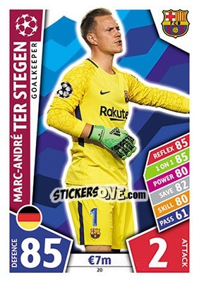 Cromo Marc-André ter Stegen - UEFA Champions League 2017-2018. Match Attax n. 20 - Topps