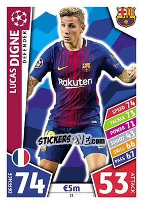 Sticker Lucas Digne - UEFA Champions League 2017-2018. Match Attax n. 21 - Topps