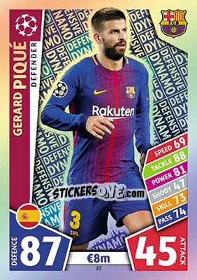Sticker Gerard Piqué - UEFA Champions League 2017-2018. Match Attax n. 22 - Topps