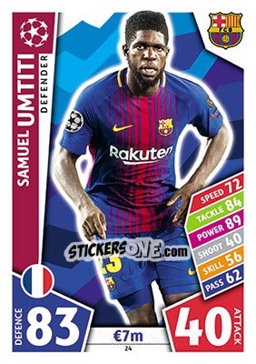 Sticker Samuel Umtiti - UEFA Champions League 2017-2018. Match Attax n. 24 - Topps