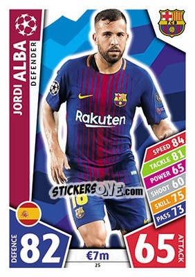 Sticker Jordi Alba - UEFA Champions League 2017-2018. Match Attax n. 25 - Topps