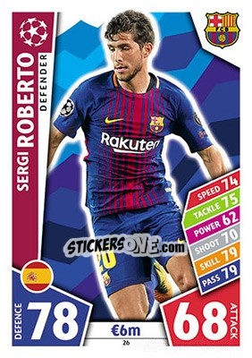 Sticker Sergi Roberto - UEFA Champions League 2017-2018. Match Attax n. 26 - Topps