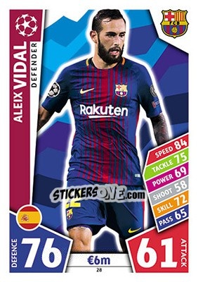 Sticker Aleix Vidal - UEFA Champions League 2017-2018. Match Attax n. 28 - Topps