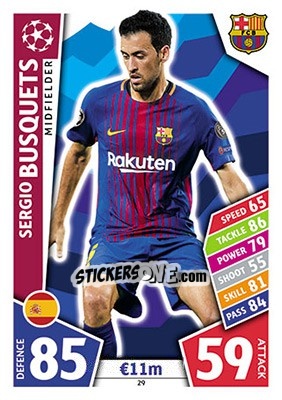 Sticker Sergio Busquets - UEFA Champions League 2017-2018. Match Attax n. 29 - Topps