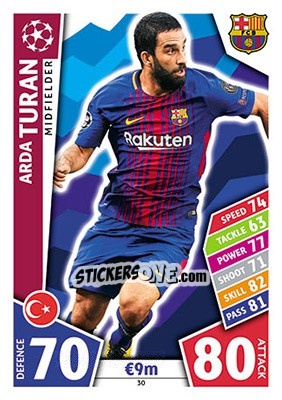 Sticker Arda Turan - UEFA Champions League 2017-2018. Match Attax n. 30 - Topps