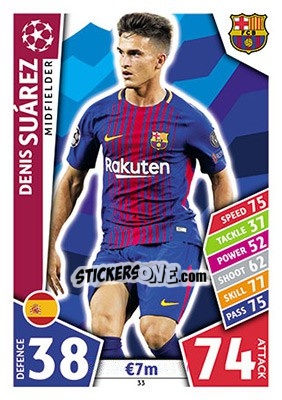 Sticker Denis Suárez - UEFA Champions League 2017-2018. Match Attax n. 33 - Topps