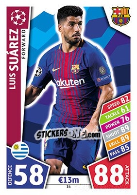 Sticker Luis Suárez - UEFA Champions League 2017-2018. Match Attax n. 34 - Topps