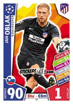Sticker Jan Oblak - UEFA Champions League 2017-2018. Match Attax n. 38 - Topps