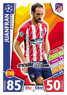 Sticker Juanfran - UEFA Champions League 2017-2018. Match Attax n. 39 - Topps