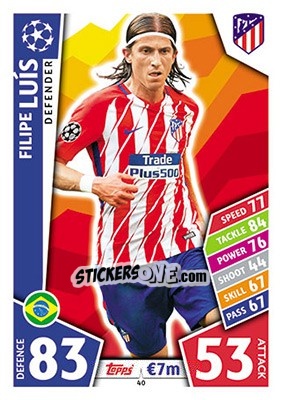 Sticker Filipe Luís - UEFA Champions League 2017-2018. Match Attax n. 40 - Topps