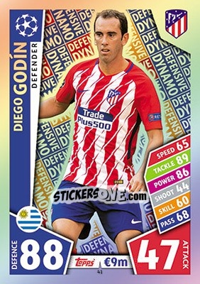 Sticker Diego Godín - UEFA Champions League 2017-2018. Match Attax n. 41 - Topps