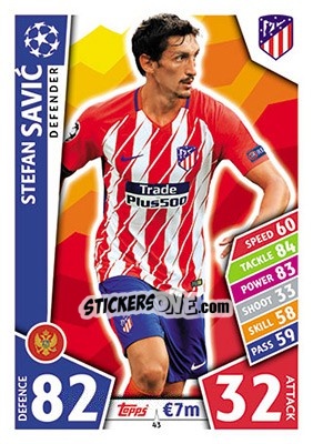 Sticker Stefan Savic - UEFA Champions League 2017-2018. Match Attax n. 43 - Topps