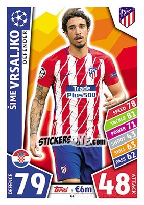 Sticker Šime Vrsaljko - UEFA Champions League 2017-2018. Match Attax n. 44 - Topps