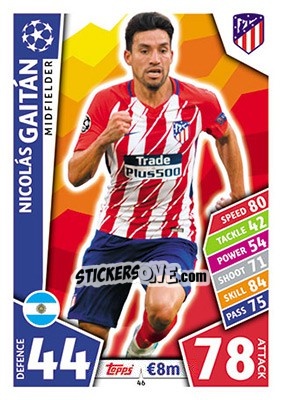 Sticker Nicolás Gaitán - UEFA Champions League 2017-2018. Match Attax n. 46 - Topps