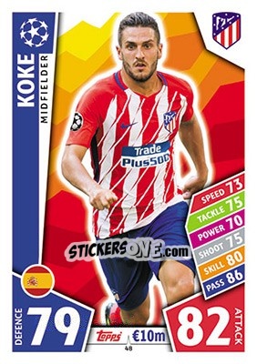 Sticker Koke - UEFA Champions League 2017-2018. Match Attax n. 48 - Topps