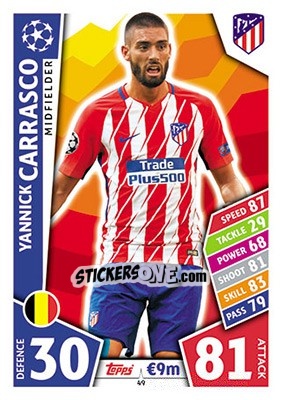 Sticker Yannick Carrasco - UEFA Champions League 2017-2018. Match Attax n. 49 - Topps