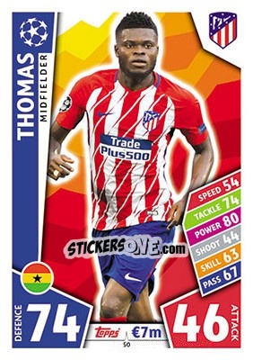 Sticker Thomas Partey - UEFA Champions League 2017-2018. Match Attax n. 50 - Topps