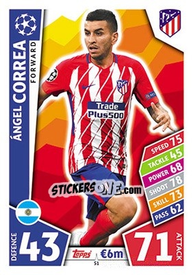 Sticker Ángel Correa - UEFA Champions League 2017-2018. Match Attax n. 51 - Topps